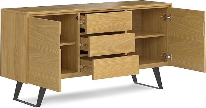 SIMPLIHOME Lowry 60 Inch Wide Rectangle Modern Industrial Sideboard Buffet in OAK WOOD, For the Dining Room and Kitchen - LeafyLoom