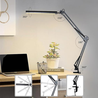 Adjustable Swing Arm Desk Lamp with Clamp, LED Desk Lamp,Dimmable Desk Light, 3 Colors 10 Brightness Adjustable Flexible Gooseneck, Architect Task Lamp for Home Office - LeafyLoom