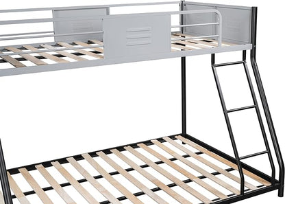 Metal Twin Over Full Bunk Bed, Heavy-Duty Sturdy Metal Frame with Safety Vent Board Guardrail, Low Bunk Beds for Kids, Teens, Adults, No Box Spring Needed - LeafyLoom