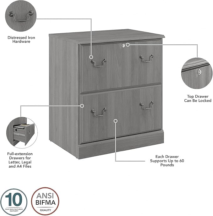 Saratoga 2-Drawer Lateral File Cabinet, Locking, Letter/Legal, Modern Gray, 26.85-Inch - LeafyLoom