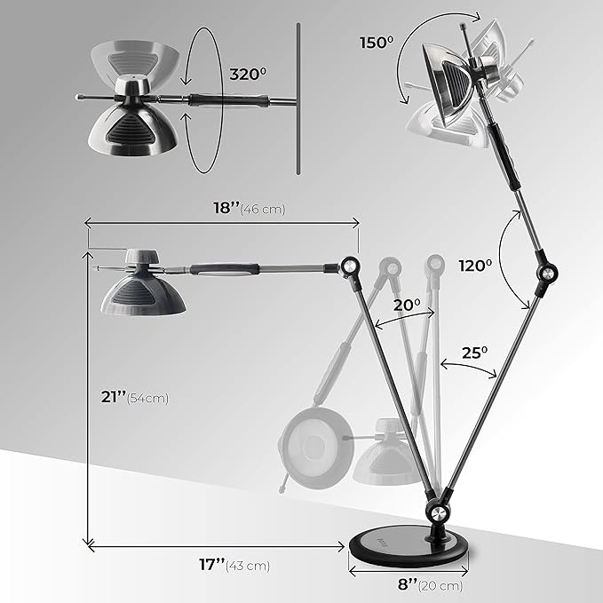 OTUS Desk Lamp Gesture Control, LED Architect Desk lamp for Home Office, Adjustable Metal Swing Arm, Tall Task Light for Drafting or Bedside Table Reading, 12 Brightness, 3 Touch Eye-Caring Modes - LeafyLoom