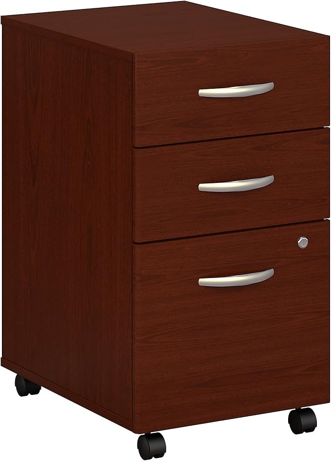 Bush Business Furniture Series C Mobile Under Desk Arrives Fully Assembled | Stylish 3 Drawer File Cabinet for Professional or Home Office, Mahogany - LeafyLoom