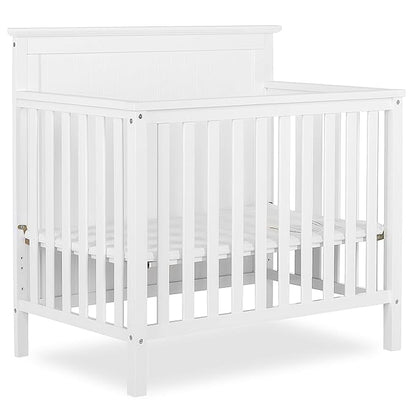 Ava 4-in-1 Convertible Mini Crib in White, Greenguard Gold Certified, Non-Toxic Finish, Comes with 1" Mattress Pad, with 3 Mattress Height Settings - LeafyLoom