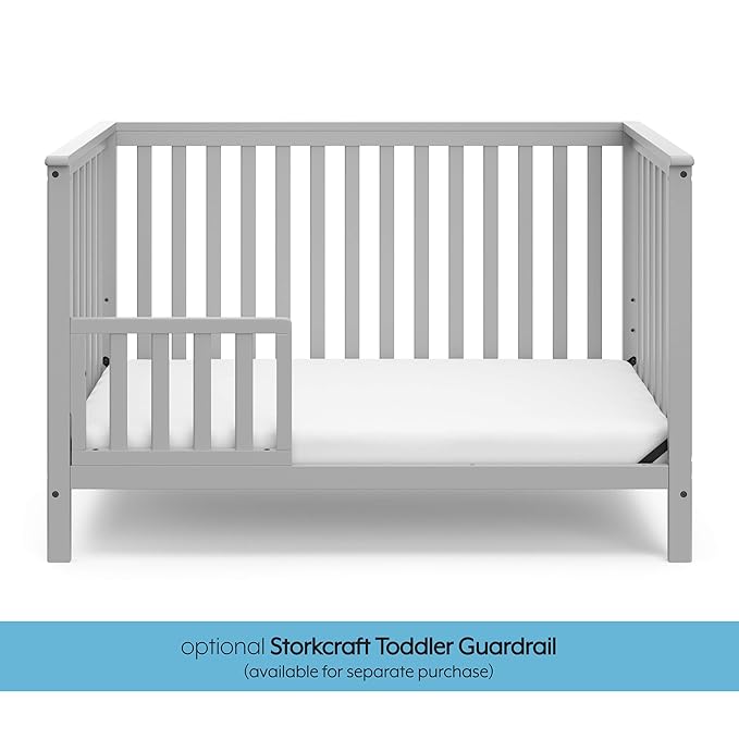 Storkcraft Hillcrest 4-in-1 Convertible Crib (Pebble Gray) - Converts to Daybed, Toddler Bed, and Full-Size Bed, Fits Standard Full-Size Crib Mattress, Adjustable Mattress Support Base - LeafyLoom