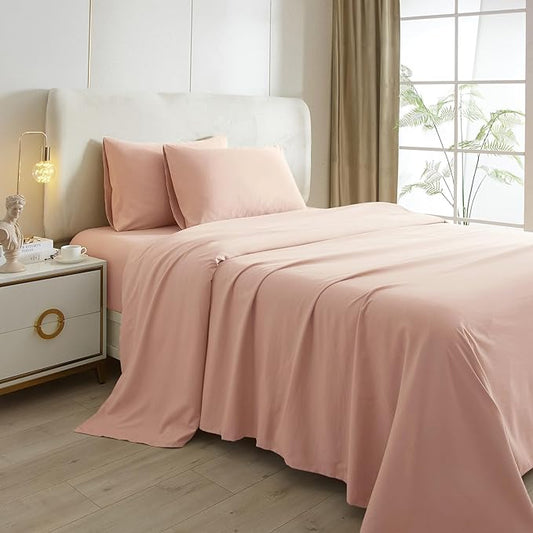 HighBuy Blush Pink Full Size Sheet Set Extra Soft Deep Pocket Sheets Set,4 Piece Bed Sheets Set Fit 16 Mattress,Wrinkle,Fade,Stain Resistant Cooling Bed Sheets,Fitted Sheets,Pillowcases Set - LeafyLoom