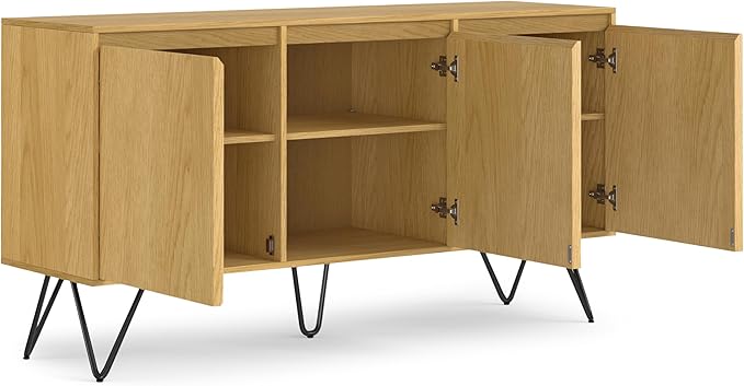 SIMPLIHOME Hunter 60 inch x 18 inch Rectangle Industrial Contemporary Sideboard Buffet in Oak Veneer for The Dining Room and Kitchen - LeafyLoom