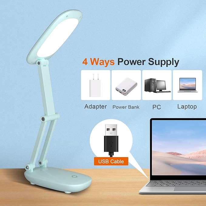 LED Desk Lamp for Office Home & Battery Operated Lamp Rechargeable Lamp Foldable & Portable Light, [2-fold support frame higher] 3 Brightness Dimmable Small Desk Lamp Wireless Reading Lamp - LeafyLoom