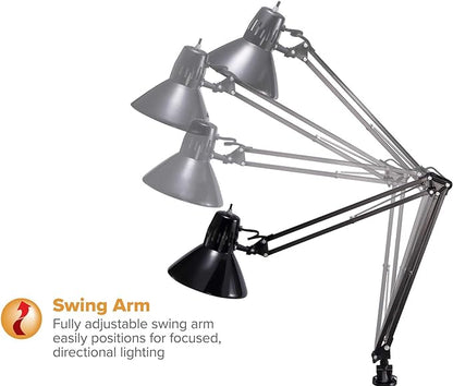 Bostitch Office VLF100 LED Swing Arm Desk Lamp with Clamp Mount, 36" Reach, includes LED Bulb,Black - LeafyLoom