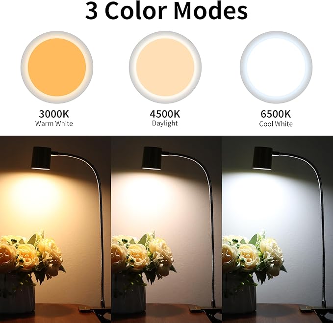 Dott Arts Desk Lamp,USB Clip On Light with 3 Color Modes,LED 10 Levels Brightness Reading Lamp, 360° Gooseneck Book Light,Eye-Care Reading Light for Home Office,Headboards Gold - LeafyLoom