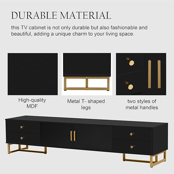 Merax Modern TV Stand for 65+ Inch Television, Entertainment Center Media Console Table with Storage, Cabinet Furniture for Living Room, 70.90 inch Length, Black - LeafyLoom