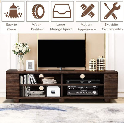 Wood TV Television Stands, Large, Walnut - LeafyLoom