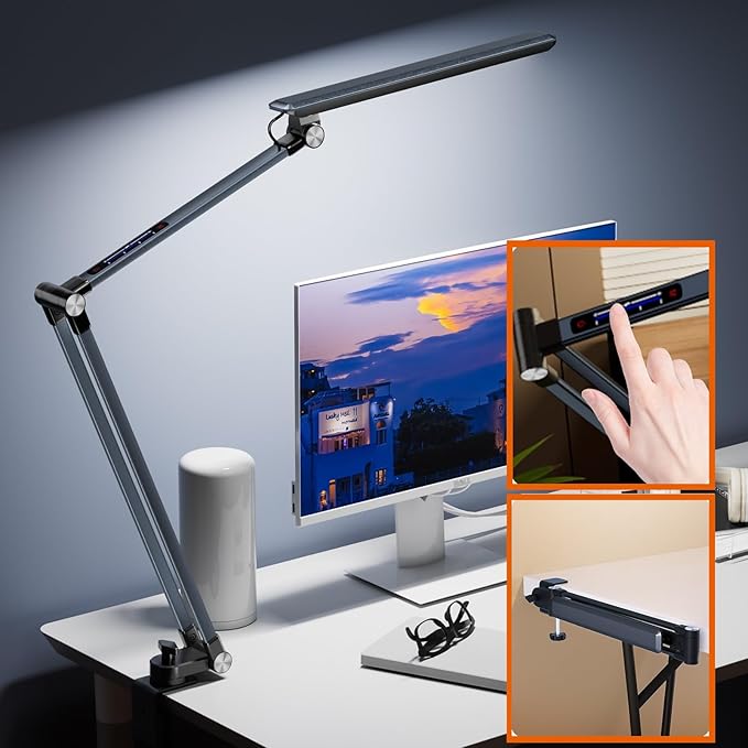 LED Desk Lamps,10 Color Modes 2700k-7000k Lighting and Stepless Dimming Modern Table Lamp for Monitor Studio Reading,Architect Clamp for Home Office Iron-Grey 15W… - LeafyLoom