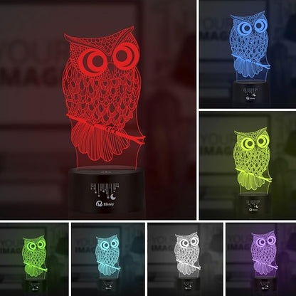 Elstey Owl 3D Illusion Lamp, 7 Color Changing Touch Table Desk LED Night Light Great Kids Gifts Home Decoration - LeafyLoom