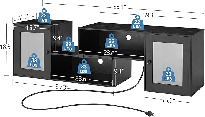 VECELO LED TV Stand for Televisions up to 70 Inchs Modern Entertainment Center with Storage Media Console with 23 Flashing Options and 4 Customizable Modes for Living Room, Bedroom, Black - LeafyLoom