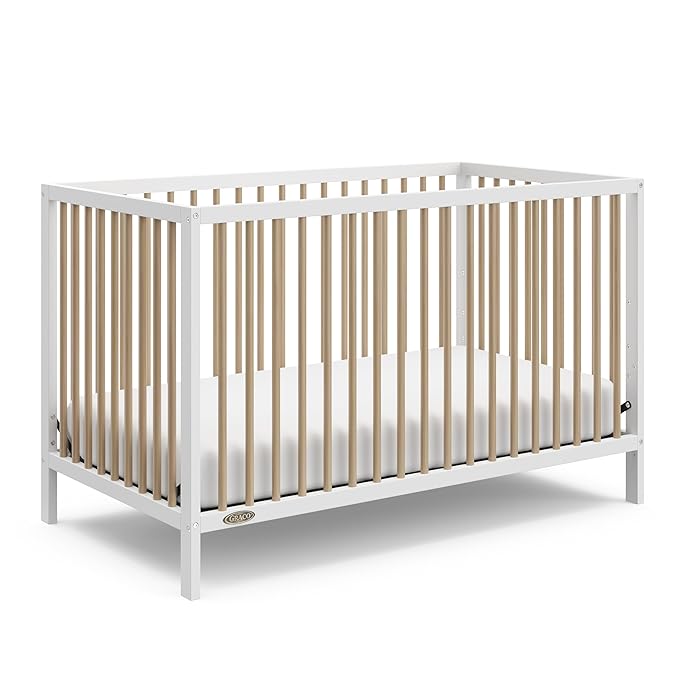 Graco Teddi 5-in-1 Convertible Crib (White with Driftwood) – GREENGUARD Gold Certified, Converts to Daybed, Toddler & Twin Bed with Headboard and Footboard, Adjustable Mattress Height - LeafyLoom