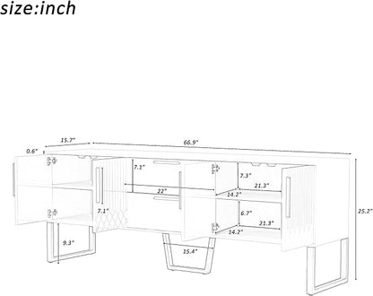 67" TV Stand with 2 Drawers and Cabinets, Modern Television Stands with Metal Legs and Handles for TVs up to 75 Inches, TV Console Table for Living room, Black - LeafyLoom