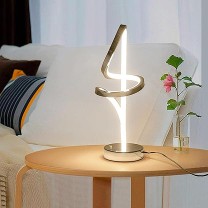 Modern Table Lamp, RGB Table Lamp，LED Spiral Lamp, Silver Bedside Lamp with 7 Colors 10 Light Modes, Touch Dimmable Nightstand Lamp for Bedroom Living Room Home Office, 15W - LeafyLoom