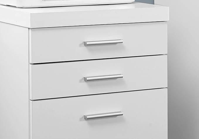 Monarch Specialties White Hollow-Core 3 Drawer File Cabinet on Castors - LeafyLoom