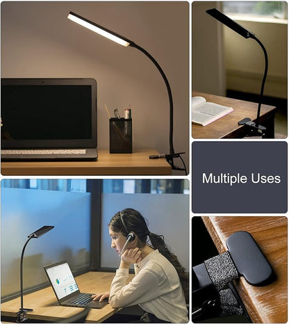 TOPESEL 5W 48 LEDs Dimmable Clip-on Led Desk Lamp, Eye-Care Flexible Gooseneck USB Clamp Reading Lamp, 3 Color Temperature, 14 Brightness Levels Table Lamp, Black - LeafyLoom