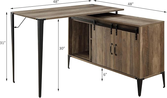 NicBex Laik-DW-00068-DX Desks, 48" W x 48" D x 31" H, Rustic Oak+Black - LeafyLoom