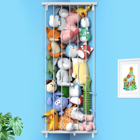 Stuffed Animal Storage Toy Organizer: Corner Stuff Animals Holder for Wall with Adjustable Length - Kids Plush Toys Storage for Nursery Playroom Bedroom Kids Room(Gray) - LeafyLoom