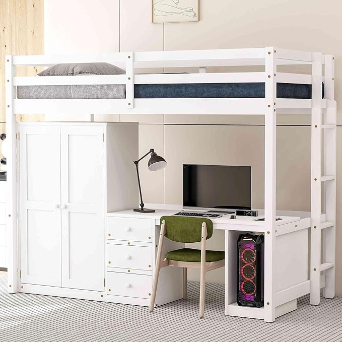 Queen Size Murphy Bed with Removable Shelves for Adults,Wood Platform Bedframe w/USB Port, Can Change into Cabinet, Save Space Design, for Bedroom, Apartments, White - LeafyLoom