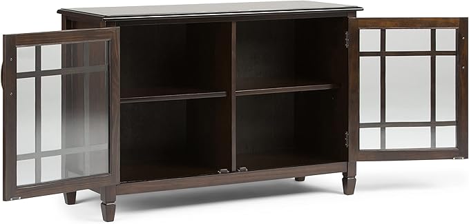 SIMPLIHOME Connaught SOLID WOOD 46 Inch Wide Traditional Low Storage Cabinet in Dark Chestnut Brown, For the Living Room, Entryway and Family Room - LeafyLoom