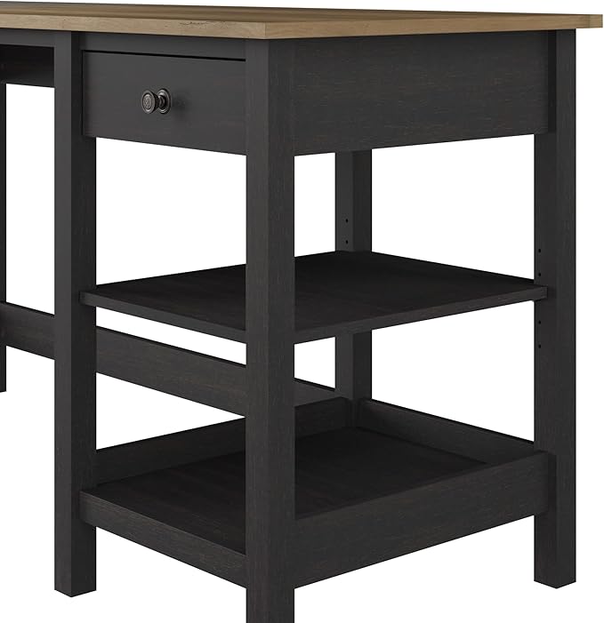 Bush Furniture Mayfield 54W Computer Desk with Shelves in Vintage Black and Reclaimed Pine| Table and Storage for Home Office Workspace - LeafyLoom