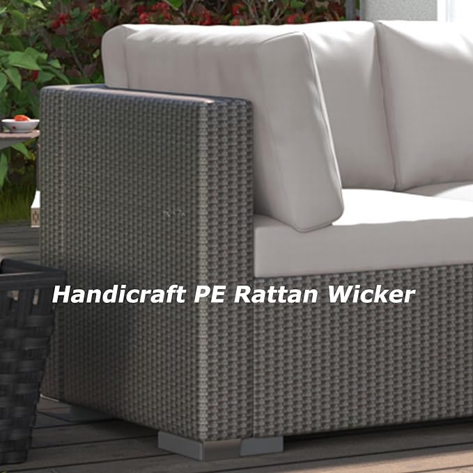 GAOMON 5-Piece Outdoor Patio Rattan Wicker Sofa Set, Pe Rattan Conversation Sectional with Thickened Back Cushion, Glass Tabletop, Ottoman - Ideal for Courtyard Space, Light-grey - LeafyLoom