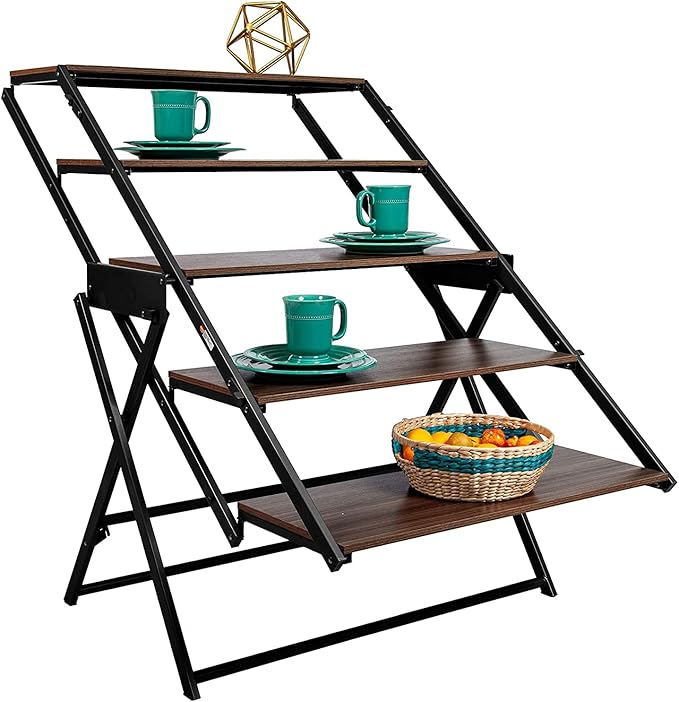 Origami modern 2 in 1 shelf to table Style, Organizer Deco Rack magically turn to a table/desk in a second, fully assembled, patent pending, Black/walnut (STT-WLN) - LeafyLoom