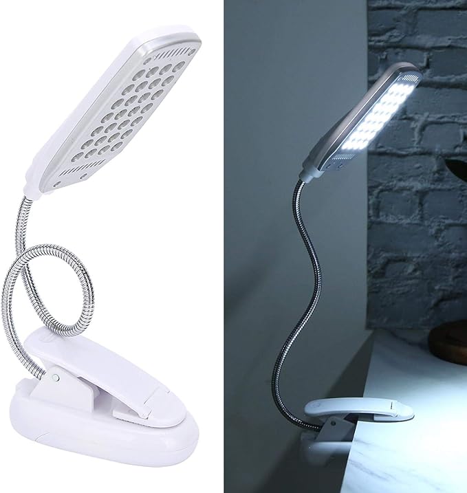 Haofy 6W Desk Lamp 28 LED Clip on Reading Light Clamp Book Light 360 Degree Rotating Table Desk Lamp Eye-Care Lamp Bedside Reading Light USB Rechargeable/Battery - LeafyLoom