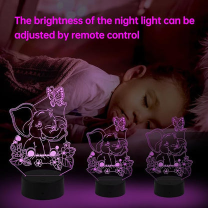 Elephant Play with Butterfly Illusion Room Decor Elephant Night Light Cute Elephant Desk Lamp with 7 Colors and Timing, Smart Touch & Remote Control Decorations Gifts for Girls, Kids, Boys - LeafyLoom