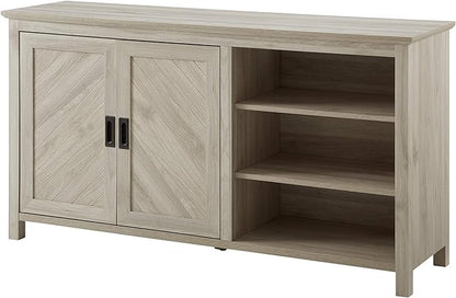 Walker Edison Modern Wood Grooved Buffet Sideboard with Open Storage-Entryway Serving Storage Cabinet Doors-Dining Room Console, 58 Inch, Birch - LeafyLoom