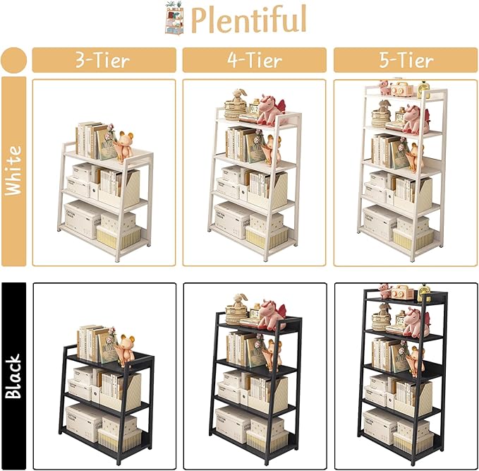 IOTXY 5-Tier Ladder Shelf Bookcase - Wood and Metal Modern Standing Bookshelf, Open Book Shelves Storage Rack, for Home Office, Living Room, Kitchen, Bedroom, Black - LeafyLoom