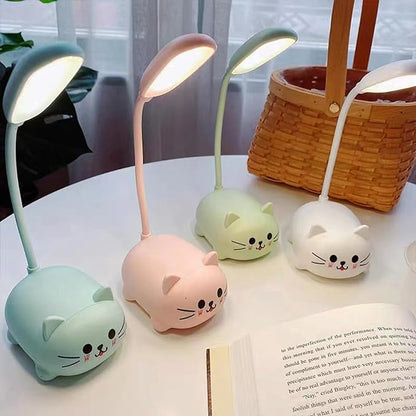 LED Desk Lamp，Mini Cat Night Light, Portable LED Table Light, Cute Foldable USB Rechargeable Reading Light Bedroom Children's Bedside Study (Green) - LeafyLoom