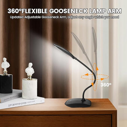 Battery Powered Desk Lamp, Portable Lamps Rechargeable 3 Color Modes Touch Control Stepless Dimming, Wireless Desk Lamp with 2000mAh, Small LED Table Light for Dorm Study Office Bedroom,Black - LeafyLoom