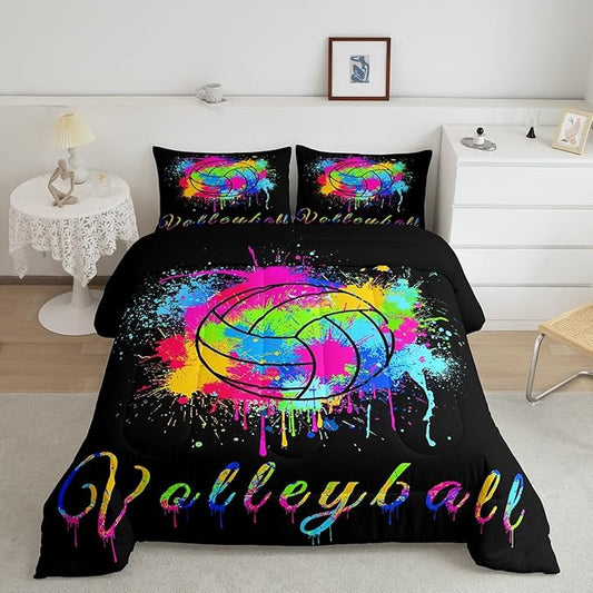 Feelyou Kids Volleyball Comforter Set Queen Size Sports Game Bedding Set for Boys Girls Teens Bedroom Decor Tie Dye Comforter Women Men Volleyball Player Duvet Set with 2 Pillow Case - LeafyLoom