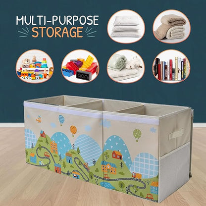 Extra Large Toy Storage Organizer with Lid - Sturdy, Collapsible Toy Chest Storage Box with Cute Design - Toys Bin with Dividers for Kids, Boys, Girls, Nursery, Bedroom, Play room 37"x16"x14" - LeafyLoom