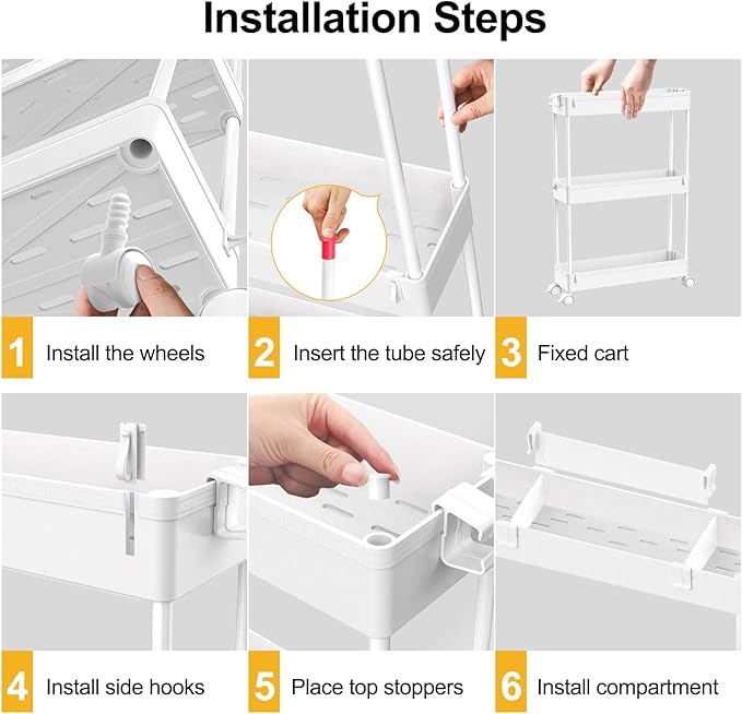 SPACELEAD Slim Storage Cart 4 Tier,Bathroom Storage Organizer Rolling Utility Cart, Mobile Shelving Unit Slide Out Storage Cart for Office, Bathroom, Kitchen, Laundry Room & Narrow Places， White - LeafyLoom