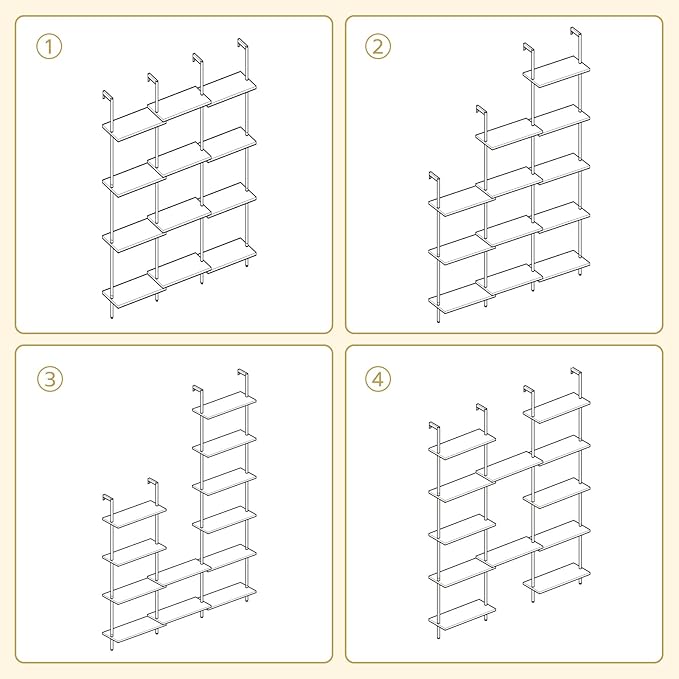 HOOBRO DIY Ladder Shelf, 6-Tier Wooden Wall Mounted Bookshelf, Narrow Gold Bookcase, Display Shelf, Storage Rack, Plant Stand, for Living Room, Bedroom, Study, Balcony, Marble and Gold DM651CJ01 - LeafyLoom