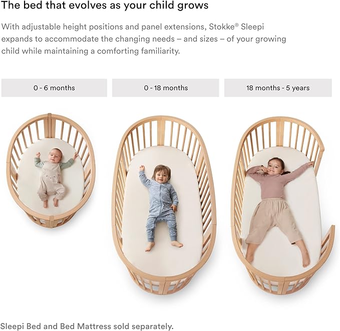 Stokke Sleepi Mini Bundle, Natural - includes Crib/Bed, Mattress & Drape Rod - Suitable for Ages 0-5 Years Old - Adjustable & Stylish - LeafyLoom