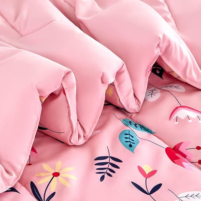 SLEEP ZONE Kids Bedding Comforter Set Full/Queen Size - Super Cute & Soft Kids Bedding 7 Pieces Set with Comforter, Sheet, Pillowcase & Sham (Pink Flower) - LeafyLoom