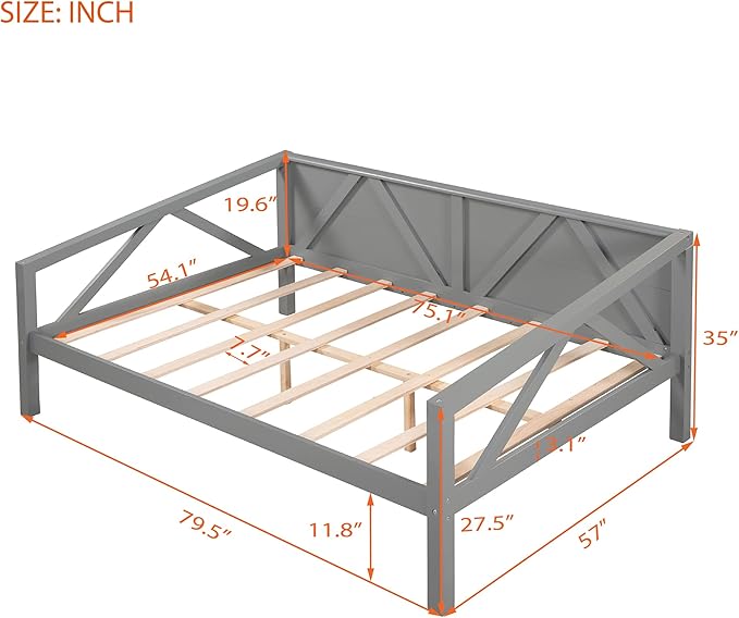 Jintop Full Size Daybed with Additional Storage Space,Sturdy Sofa Bed Frame W/ 8 Wood Slat Support,Easy to Install,for Teens Kids Girls Boys,Living Room Bedroom Apartment,Gray - LeafyLoom