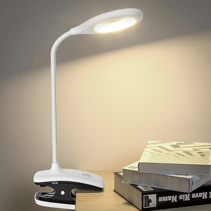 DEEPLITE LED Desk Lamp Clip on Lamp Battery Powered Clip on Light Book Light for Bed, Eye-Caring Flexible Arm Memory Touch 3 Color Modes & Stepless Brightness Portable Reading Light for Study Work. - LeafyLoom