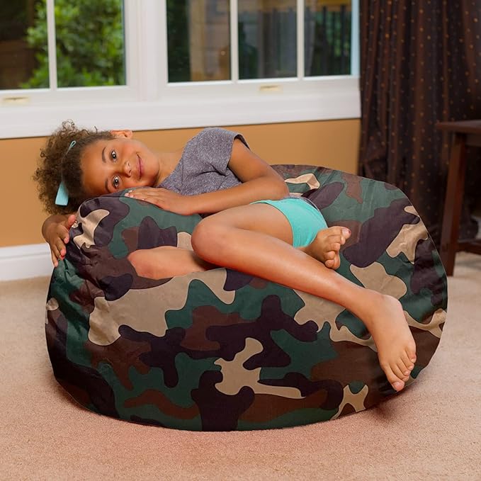 Posh Creations Bean Bag Chair for Kids, Teens, and Adults Includes Removable and Machine Washable Cover, Soft Nylon - Camo Green, 38in - Large - LeafyLoom