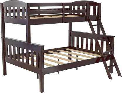 DHP Airlie Convertible Wood Bunk Bed, Stackable and Detachable Bed Frames for Kids and Teens, with Angled Ladder, High Guardrail, Wood Slats, No Boxspring Required, Twin-Over-Full, Espresso - LeafyLoom