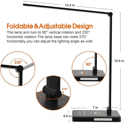 LED Desk Lamp with 10W Fast Wireless Charger, Dimmable Eye Caring Reading Desk Lamps for Office Home, Desk Light with 5 Lighting & 10 Brightness, Touch Control Table Lamp Dorm for Study Gifts BEYONDOP - LeafyLoom