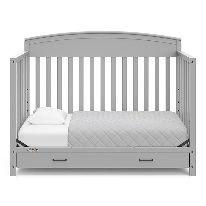 Graco Benton 5-in-1 Convertible Crib with Drawer (Pebble Gray) -Converts from Baby Crib to Toddler Bed, Daybed and Full-Size Bed,Fits Standard Full-Size Crib Mattress, Adjustable Mattress Support Base - LeafyLoom