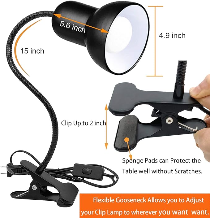 Desk lamp, 360°Rotation Clip on Lamp, Clip On Reading Light, Gooseneck Lamp-On Cable, Portable Clip on Light/Reading Book Light/Clamp Light, Eye-Caring Study clamp for Bedroom Office Home Lighting - LeafyLoom