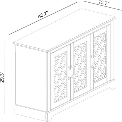 Galano Millicent 3 Door Sideboard with Acrylic Mirrors, Kitchen Buffet Cabinet, Farmhouse Coffee Bar Display Cabinet for Home Kitchen, Living Room, Dining Room and Hallway, Ivory - LeafyLoom